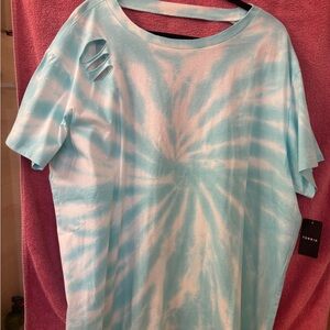 Torrid Heritage Jersey Crew Neck open back distressed Tee-Water Ballet Tie Dye
